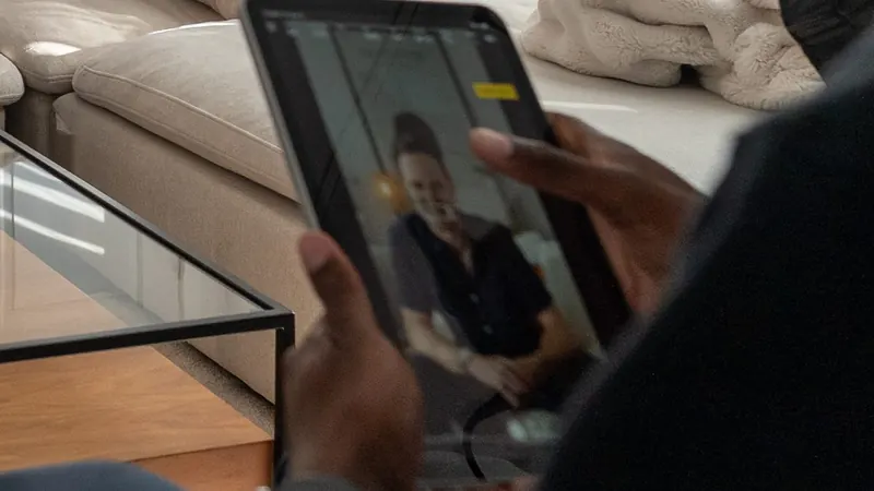 Monitor view of Ben Latour mid-take